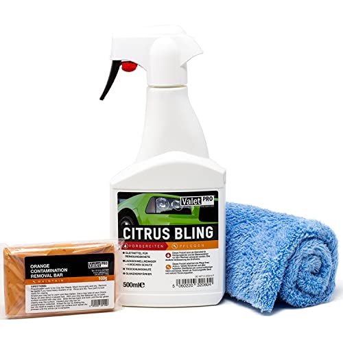 detailmate Set per la pulizia vernice professionale in 3 varietà valetpro Plastilina per pulizia 100 G + Valet Pro lubrificante Citrus Bling + panno in microfibra + Consiglio GEBER per utilizzo