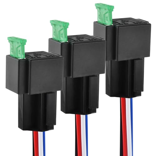 Joyan 3 Piezas 12V 30A Fusible Relé de 4 Pines Para Coche Con Toma Y Cables, Interruptor de Arnés Conjunto, Ato/Atc Fusible Plano Para Coche, Camión y Barco