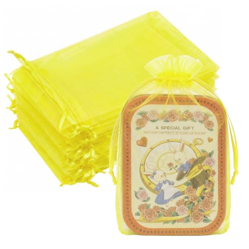 Image of Crweety 50PCS Organza Bags 6x9 Yellow Small Gift Bags Mesh Drawstring | Party Favor Goodie Bag Bulk, Jewelry Sachet Candy Treat Soap Makeup Pouches, Wrap for Wedding Baby Shower Birthday Halloween