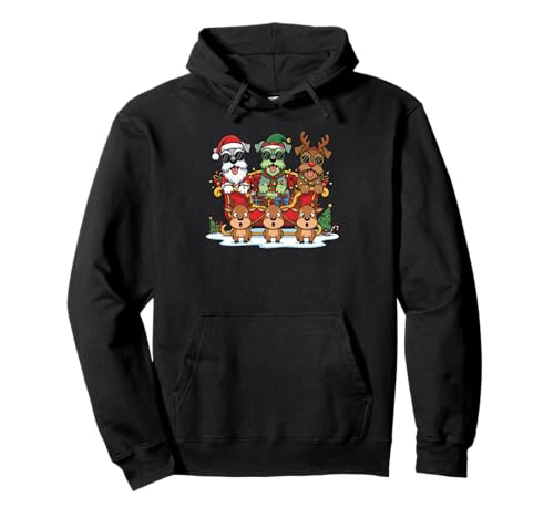 Miniature Schnauzer Santa Reindeer Elf Christmas Womens Mens Pullover Hoodie