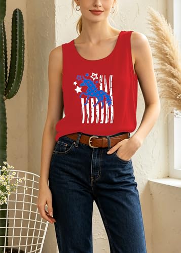 Image of 4th of July Bow Tank Top Women-Vintage American Bow Sleeveless Shirt USA Flag Tee Top Patriotic Tank Top