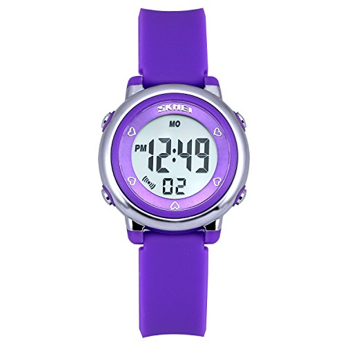 Relojes Deportivos Digitales para niñas Zeiger Reloj Niñas Reloj Deportivo Impermeable 5 ATM con cronómetro de Alarma LED Reloj Deportivo Digitale para ninos Silicona Viola KW027
