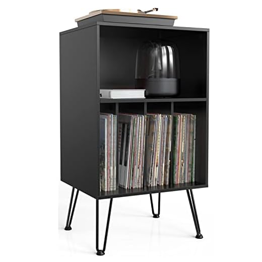iyrany Record Player Stand, Turntable Stand with Record Storage, Vinyl Record Storage Cabinet with Metal Legs, Record Player Table Holds Up to 150 Albums for Living Room, Bedroom, Office (Black)