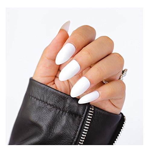 Fstrend 24Pcs White Fake Nails Tip Full Cover Acrylic Daily Use False Nails Punk Fashion Party Clip on Nails for Women and Girls (White)