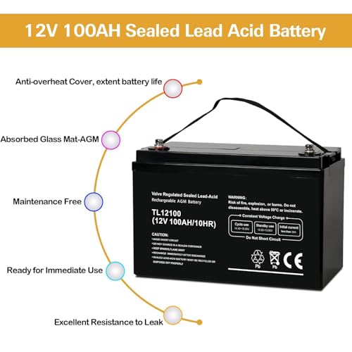 Image of Weize Deep Cycle AGM 12 Volt 100Ah Battery, Maintenance-Free, 3% Self-Discharge Rate, 1150A Max Discharge Current, Perfect for RV, Solar, Trolling Motor, Wind, Marine, Camping and Off-Grid System
