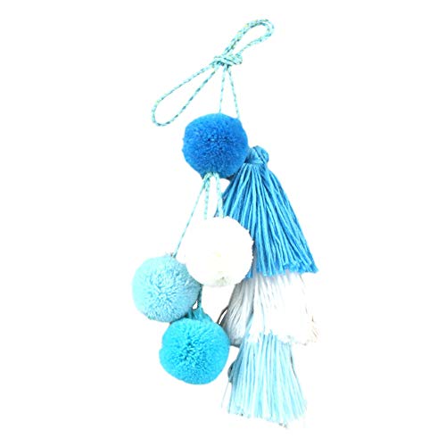 DZH Enjoy Borde hecho a mano colorido del bolso de la borla para las mujeres, borla acodada con la cadena Pom Poms llavero bolso colgante decoración