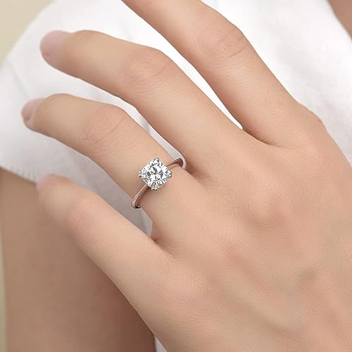 DovEggs Moissanite Engagement Rings for Women 2ct Diameter 7.5mm Cushion Cut 2.8mm Width 8 Prongs Light Blue Moissanite Wedding Ring Solitaire for Women 14K Gold Quality Sterling Silver4