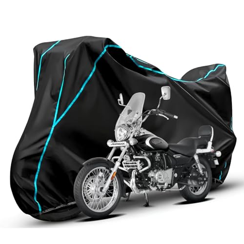 Image of Waterproof Bike Body Cover Compatible with Bajaj Avenger Dustproof Scratchproof - Motorcycle Cover for Two Wheeler, Outdoor Full Cover with UV, Duty, Rain Protection (Black & Aqua) R1