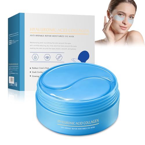 60 Piezas Parches Ojos Bolsas y Ojeras,Eye Pads de Colágeno con ácido Hialurónico,Reducir Bolsas y Atenuar Ojeras,Hidratante Edad,Hacer Que La Piel De Los Ojos Esté Firme