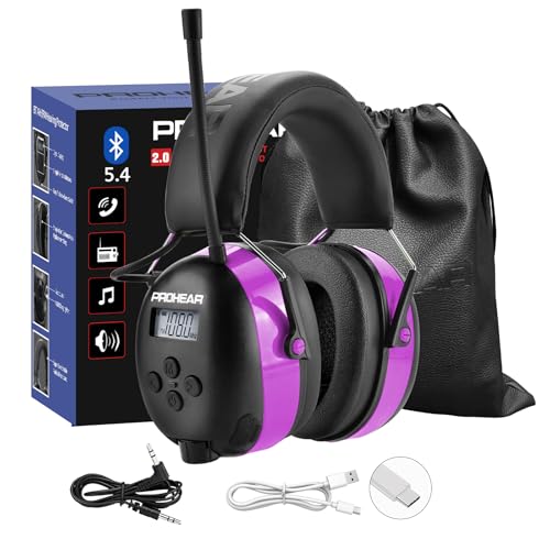 Image of PROHEAR 033 AM FM Bluetooth 5.4 Radio Headphones Hearing Protection 31dB SNR - 58Hrs Playtime - Ear Protector for Mowing Lawn, Gifts for Women (Purple)