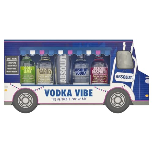Absolut Vodka Vibe Gift Pack contains 4x5c Miniatures - Absolut Variety Flavours and a branded shot glass Vibe Truck Gift Set by Blue Tree Gifts