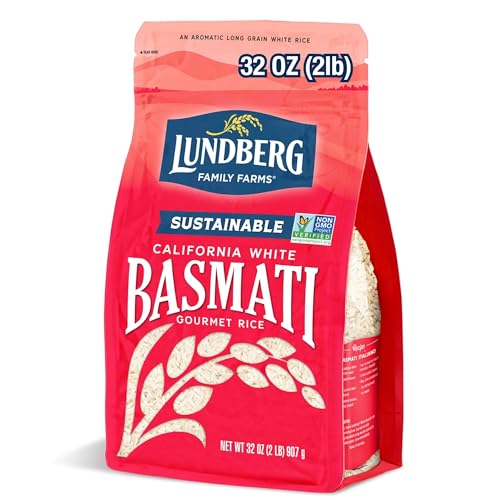Image of Lundberg Basmati Rice, Long Grain White - Non-Sticky, Fluffy, Nutty, Vegan Food, Healthy Meals, Gluten-Free Rice Grown in California, 32 Oz