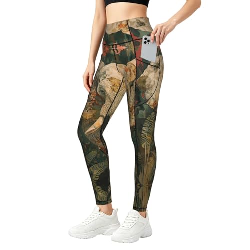 Leggings de yoga con bolsillos de talle alto y estampado de elefante