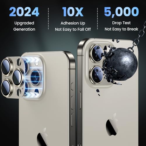 Image of Uyiton Compatible with iPhone 16 Pro /iPhone 16 Pro Max Camera Lens Protector - [Not Easy to Break][Strong Adsorption][Case-Friendly] Metal Tempered Glass Rear Camera Screen Cover - Natural Titanium