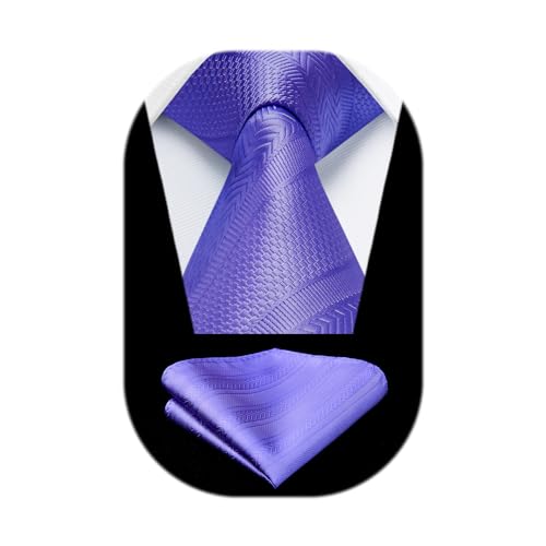 Image of HISDERN Stripe Tie Mens Ties with Pocket Square Set Classic 3.4'' Silk Formal Necktie Handkerchief for Business Wedding