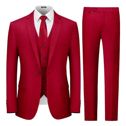 Image of Cooper & Nelson Men's Suit Slim Fit, 3 Piece Suits for Men, One Button Solid Jacket Vest Pants with Tie, Tuxedo Set