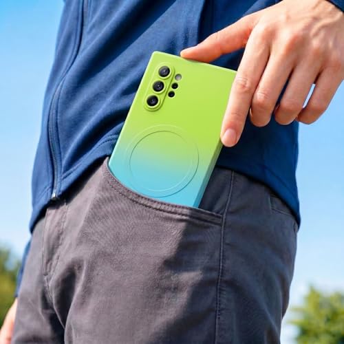 Image of amazon basics Gradient Mag-Safe Case for Samsung Galaxy Note 10 Plus | Soft Silicone Shockproof Cover with Camera Protection | Slim Lightweight Design | Smooth Touch & Durable - Green & Blue