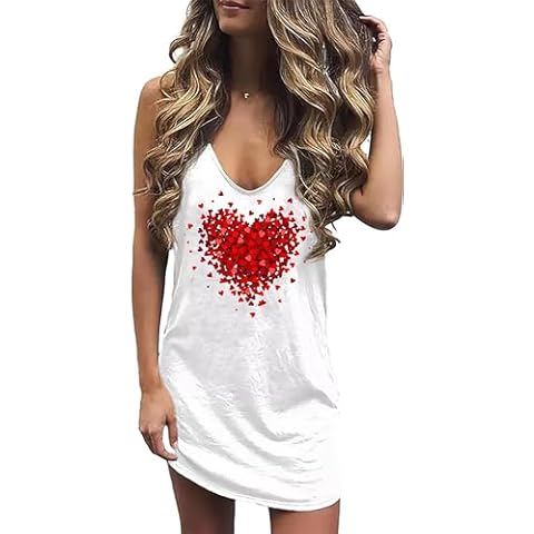 LANMERTREE White/Red Heart Sleeveless Mini Dress Cover