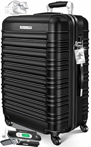 KESSER® Reisekoffer Mittlerer Hartschalen-Koffer Inkl. Kofferwaage + Gepäckanhänger | Trolley Gepäck Rollkoffer Zahlenschloss 4 Rollen ABS-Hartschale Teleskopgriff (66x45x28cm / 84 Liter Schwarz)