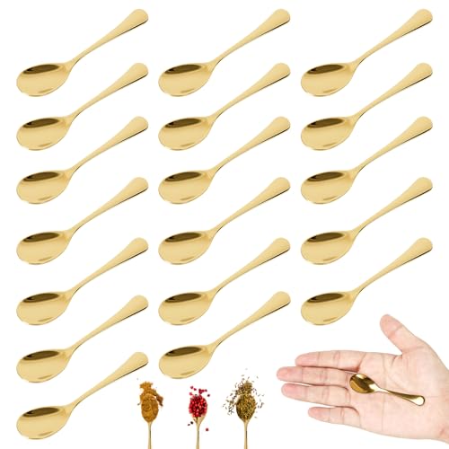 18 Pièces Cuillères en Acier Inoxydable, Mini Petites Cuillères 7.4x1.8cm, Jolies Petites Cuillères pour Verrines Épices Sel Sucre Miel Condiments...