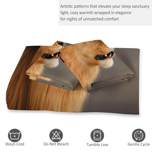 Housse de couette lion 240x260 cm en microfibre grise avec taies - 8