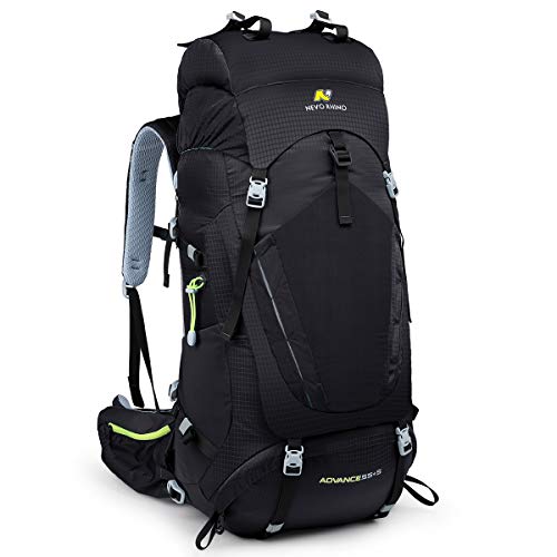N NEVO RHINO Hiking Backpack, 60L Camping Backpack Outdoor Sport Travel Backpacking Daypack for Women, Men, Youth (Black)