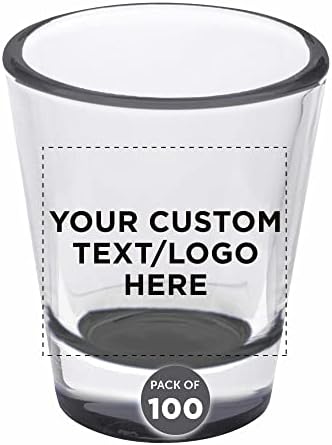 Custom Shot Glasses 1.75 oz. Set of 100, Personalized Bulk Pack - Great for Wedding Favors, Bachelorette Party Decorations, Party Fovors, Color Bottom - Black