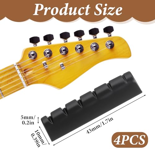 4Pcs String Guitar Nut, 43mm/1.69in Plastic Acoustic Guitar Nut for Electric Replacement, Universal Electric Guitars Parts Accessories for Acoustic Guitars(Black)