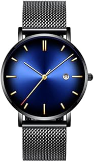 Bokeley Watch, Mens Watches, Fashion Luxury Watches Business Large Dial Watch Leather Belt Quartz Watch (Blue)