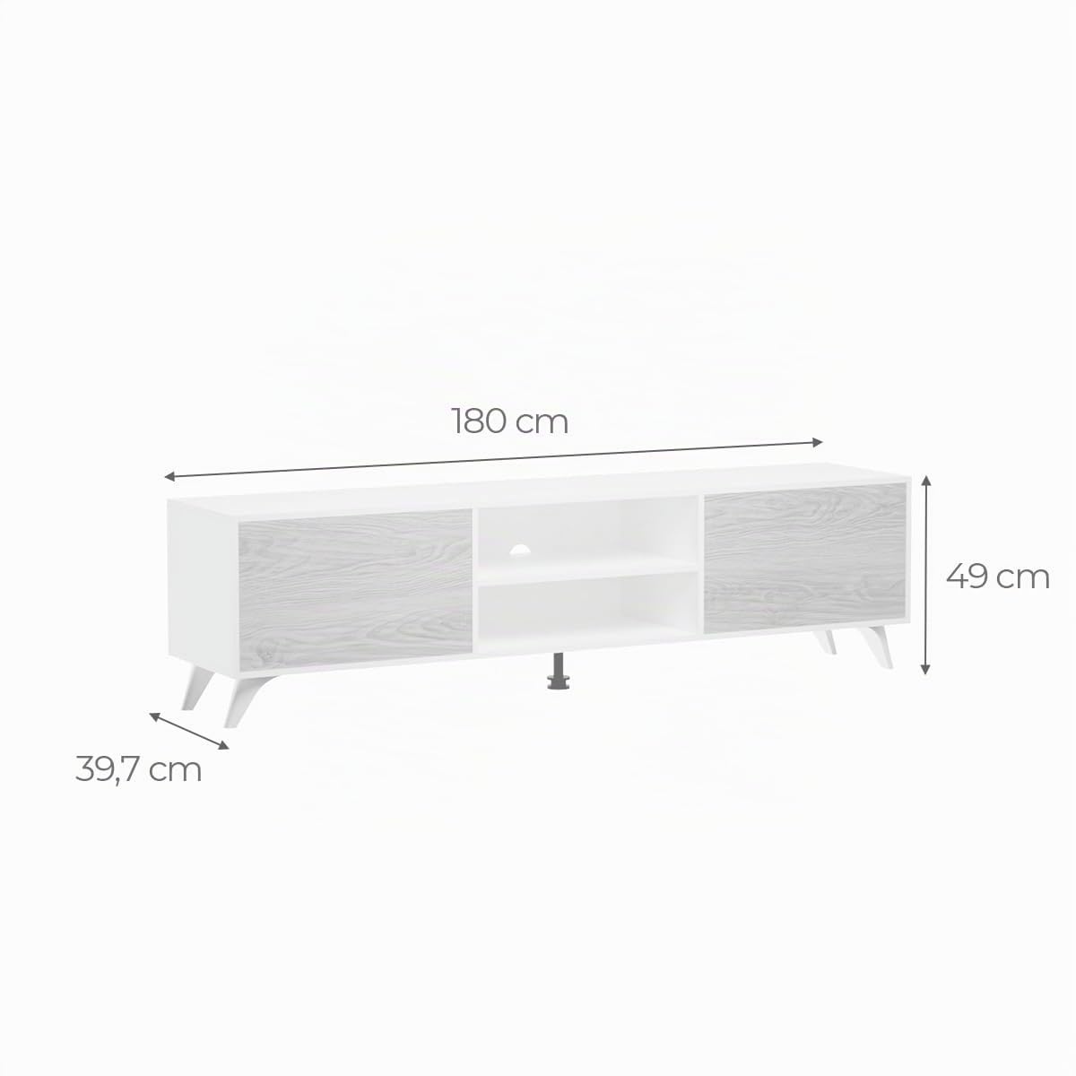 Homey Mueble de TV Döburg de Diseño Nórdico, 2 Compartimentos de Almacenamiento y 2 Puertas, Apto para Televisores de hasta 77 Pulgadas, Color Blanco-Roble