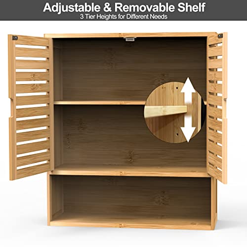Purbambo Bathroom Wall Cabinet, Bamboo Wall Mount Medicine Cabinet Storage Organizer, Double Doors & 3 Tier Adjustable Shelf #TOP3