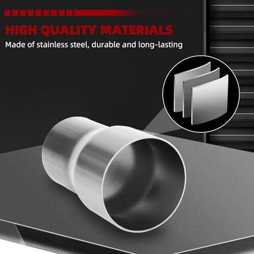 Image of Exhaust Adapter Connector 2 inch ID to 2.5 inch OD, A-KARCK Exhaust Pipe Reducer 4 inch Overall Length 304 Stainless Steel