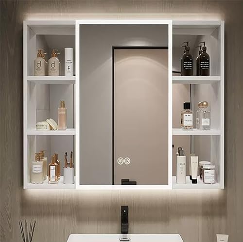 Botiquín iluminado LED con espejo montado en la pared, desempañador de almacenamiento Smart Touch de 39 x 28 pulgadas, color A, diseño elegante y funcional