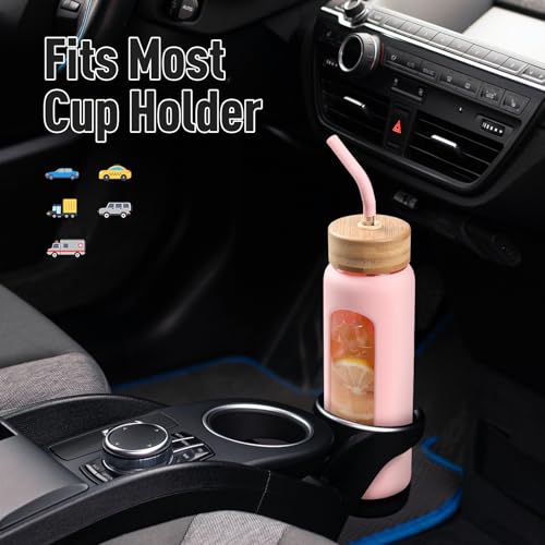 Image of 24oz Glass Water Bottle with Straw and 2 Lids, Pink