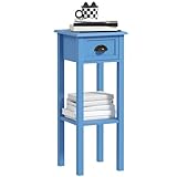 HOMCOM Narrow End Table with Drawer and Bottom Shelf, Slim Side Table for Small Spaces, Skinny Modern Space-Saving Accent Desk for Living Room, Set of 1, Light Blue
