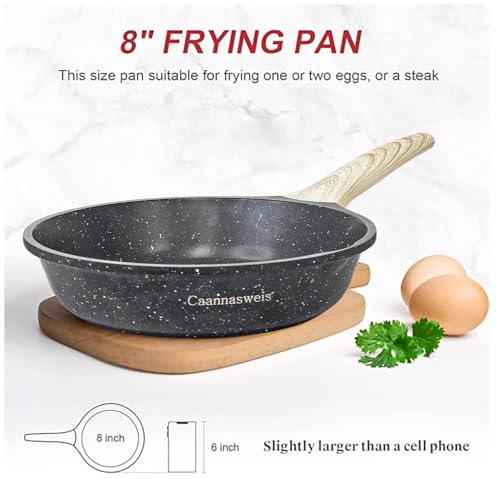 Caannasweis-Nonstick-Granite-Frying-Pan-Skillet-Non-Stick-Omelette-Frying-Pans-Omelet-Egg-Pan-Stone-Cookware-Chefs-Pan-Induction-Compatible-PFOA-Free-Gray-8-Inch