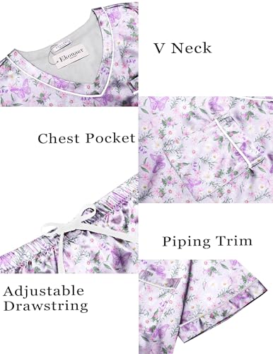 Image of Ekouaer Silk Pajama for Women Short Sleeve Satin Pj Set Two Piece Soft Sleepwear Loungewear S-XXL