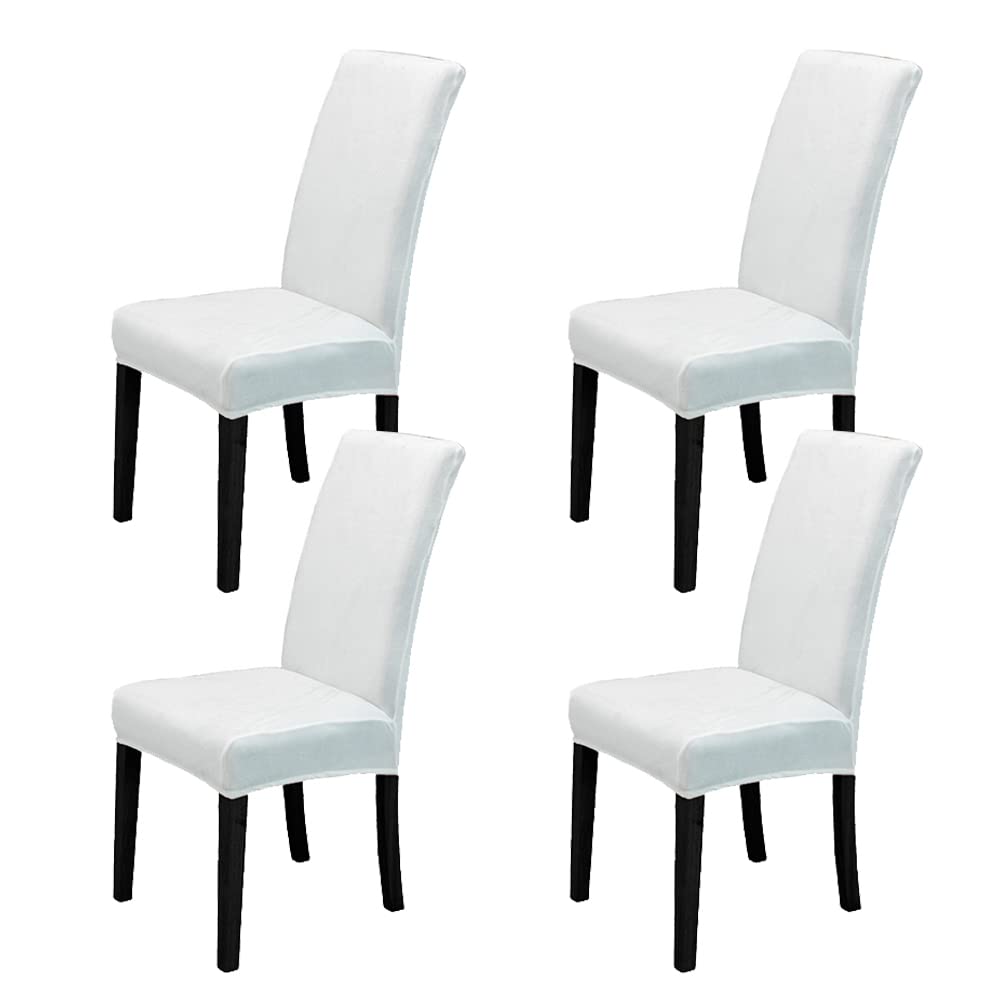 LIPOR Set of 4 White Chair Covers for Dining Room Soft Thick Velvet Stretch Parsons Chair Slipcovers Home Farmhouse Decor Washable Removable Chair Protector for Banquet Hotel Ceremony (4, White)