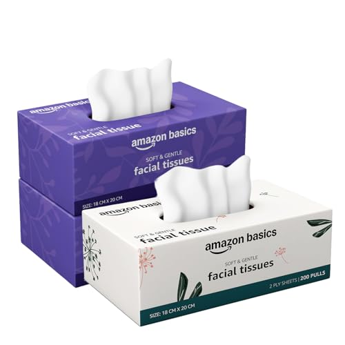 Amazon brand- Amazon Basics 2-Ply Facial Tissue paper 600 pulls | 200 pulls x Pack of 3| Soft & Gentle| Chemical-Free