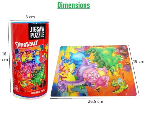 Image of MUREN Dinosaurs Jigsaw Puzzle Game for Kids- Age of 5-12 Years Old- Educational and Fun Children Game-Child Learning & Creativity Game Fun Child Play (40 Pieces-Multicolor)