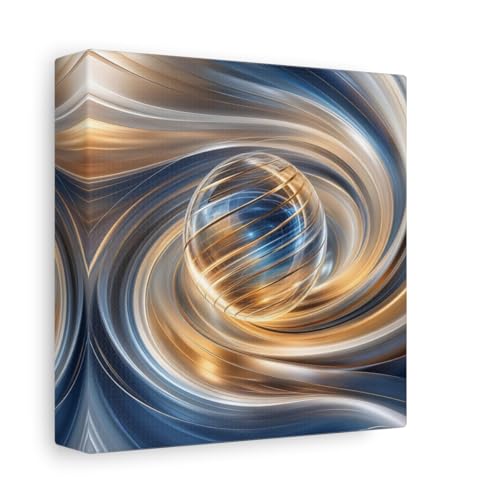 Tableau abstrait bleu et or décoration murale salon canvas 15x15 cm