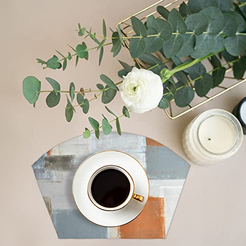 Orange And Grey Modern Abstract Art Painting Round Table Placemat Set Of 4 Wedge Placemat Centerpiece Washable Dining Table Mat Heat Resistant Place Mat For Kitchen Restaurant Decor, 5 Pcs #TOP3