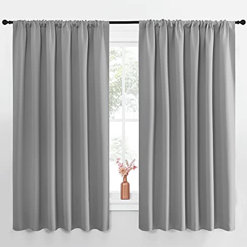 NICETOWN Short Curtains for Small Window - Thermal Insulated Rod Pocket Blackout Drapes/Draperies for Dining Room (2 Panels, W70 x L63 inches, Silver Grey)