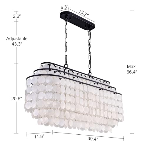 TOCHIC Capiz Shell Chandelier for Dining Room, 39.4" Modern Capiz Chandelier Kitchen Lighting, 3 Tier Natural Shell Hanging Ceiling Light Fixtures Coastal Seashell Chandeliers for Living Room Foyer - Image 3