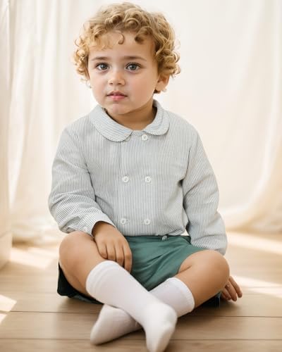 Twoflower Toddler baby boys' clothing sets boy outfit Spring Long sleeve Button Down Shirts with peter pan collar4