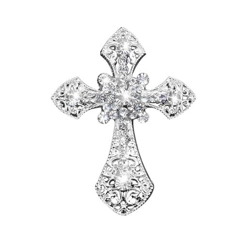 Image of Bling Cross Car Air Vent Clip, Crystal Rhinestone Sparkling Vehicle Air Conditioner Outlet Clamp Charm, Dazzling Diamond Automotive Vent Decoration Clip, Universal Fit (Silver)