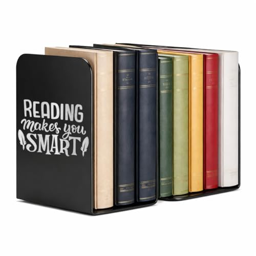 Image of 2 Heavy Duty Metal Bookends for Books | File, CD, Book Holder, & Durable Book Stand for Home, Office, School & Study Table Heavy Duty bookends (Set of 2) (Reading Makes You Smater)