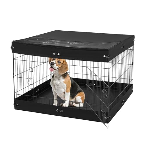 VEVOR Parque de Juegos para Perros 4 Paneles de 610 x 910 mm, Corral de Ejercicios de Metal Plegable con Puerta y Cubierta Superior y Almohadilla Inferior para Perros, Gatos y Otros Animales Pequeños