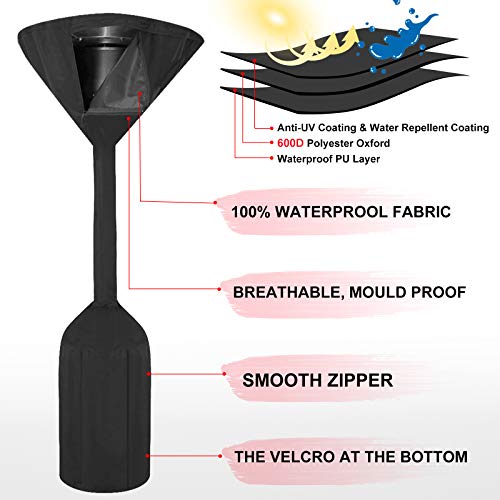 YEECHUN Upgraded 600D Patio Heater Cover, Oxford Fabric Waterproof Standup Round Heater Cover for Outdoor Heaters, 34\"x18.5\"x95\", PU Coating, Anti-UV, Windproof, Anti-Dust
