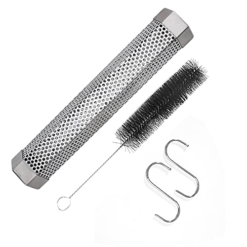 Pellet Smoker Tube, BBQ Smoking Tube, 12inch Stainless Steel Portable Hexagonal Smoking Tube for Grilling Meat,Outdoor BBQ,Kitchen Cooking,with Brush, 2 Hooks, For Electric, Gas, Charcoal Grills